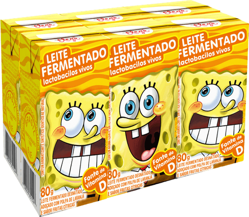 Leite Fermentado Desnatado com Lactobacilos Vivos com Preparado de Laranja Bob Esponja Elegê Caixa 80g