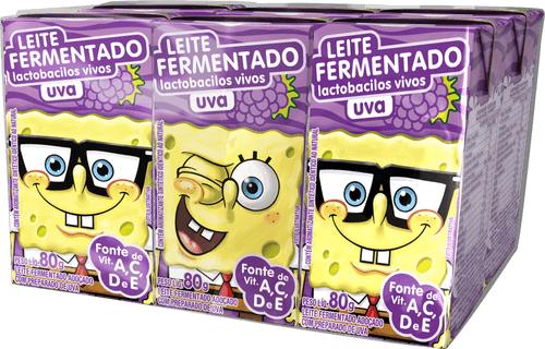 Leite Fermentado Desnatado com Lactobacilos Vivos com Preparado de Uva Bob Esponja Batavo Caixa 80g