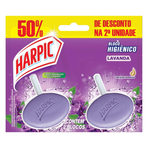 Detergente Sanitário Bloco Lavanda Harpic 2 Unidades Grátis 50% de Desconto na 2ª Unidade