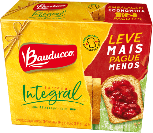 Torrada 45% Cereal Integral Bauducco Pacote 284g 2 Unidades Embalagem Econômica Leve Mais Pague Menos