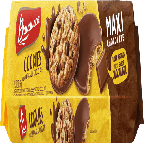 Biscoito Cookie com Gotas de Chocolate e Base Coberta de Chocolate Bauducco Maxi Pacote 96g