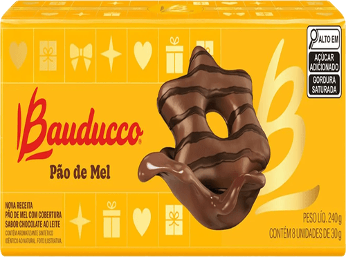 Pão de Mel com Cobertura Chocolate ao Leite Bauducco Caixa 240g 8 Unidades