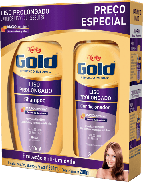 Kit Niely Gold Shampoo 300ml + Condicionador 200ml Orquídea Liso Prolongado