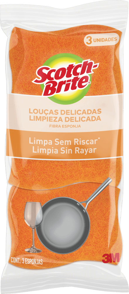 Esponja Laranja Não Risca Louças Delicadas Scotch-Brite Antibac 3 Unidades