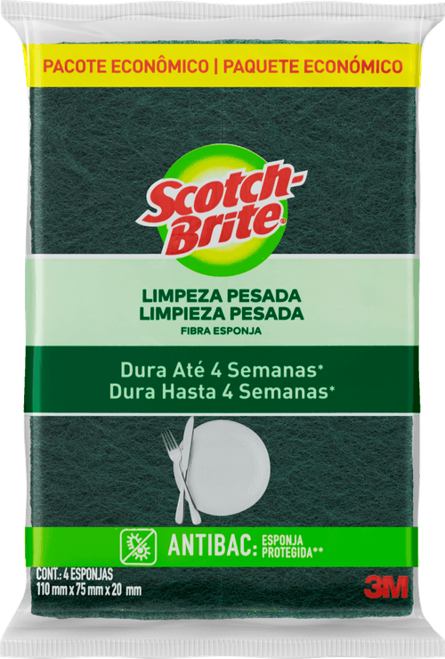 Esponja Limpeza Pesada Scotch-Brite Antibac 4 Unidades Pacote Econômico