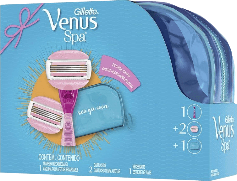 Kit-Aparelho-Recarregavel-Spa---2-Cargas-para-Depilar-Spa-Breeze-Gillette-Venus-Gratis-Necessaire-de-Praia