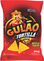 Salgadinho-Tortilla-Chips-Sabor-Queijo-Nacho-Gulao-Pacote-300g