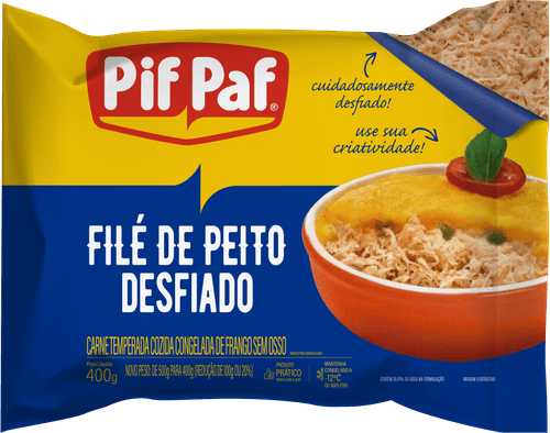 Filé de Peito de Frango Pif Paf Desfiado Cozido e Temperado Congelado 400g