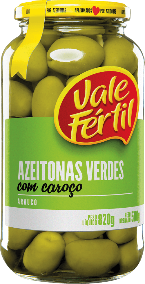 Azeitona Verde em Conserva com Caroço Vale Fértil Vidro Peso Líquido 820g Peso Drenado 500g