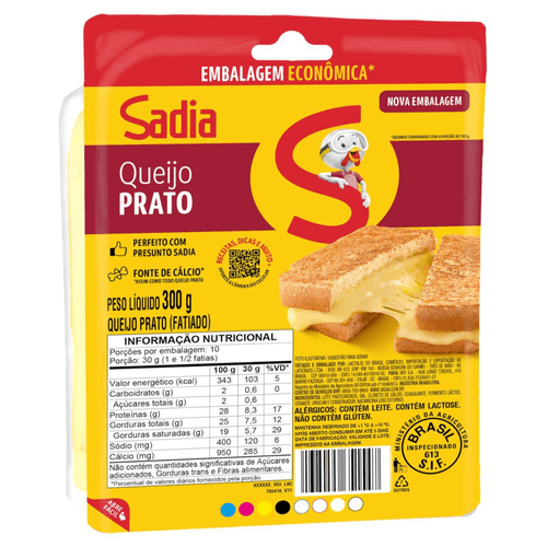 Queijo Prato Fatiado Sadia 300g Embalagem Econômica