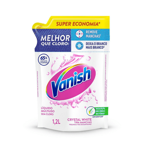 Tira Manchas Vanish Líquido Crystal White para roupas brancas Embalagem Econômica 1,2L