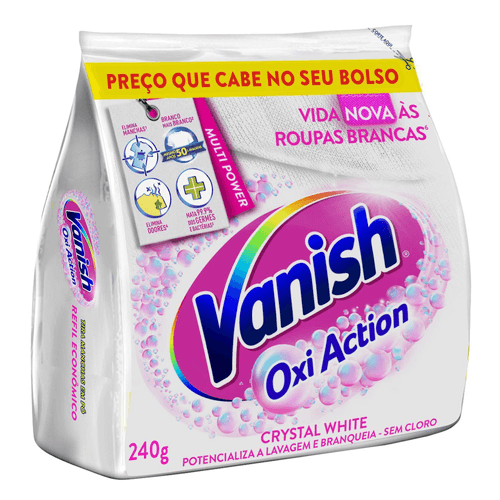 Tira Manchas Vanish em Pó Crystal White Oxi Action para roupas brancas Refil Econômico 240g