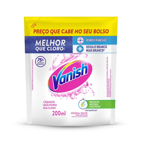 Tira Manchas Vanish Líquido Crystal White para roupas brancas Refil Econômico 200ml