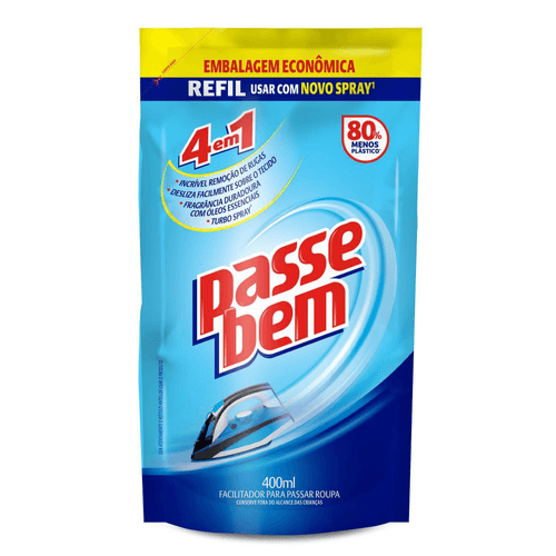 Facilitador de Passar Roupas Passe Bem 4 em 1 Refil 400ml