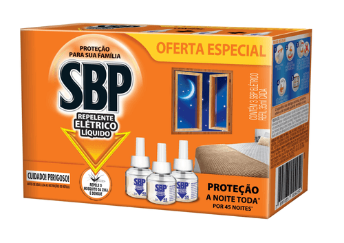 Repelente Elétrico Líquido SBP 45 noites 3 Refis Oferta Especial