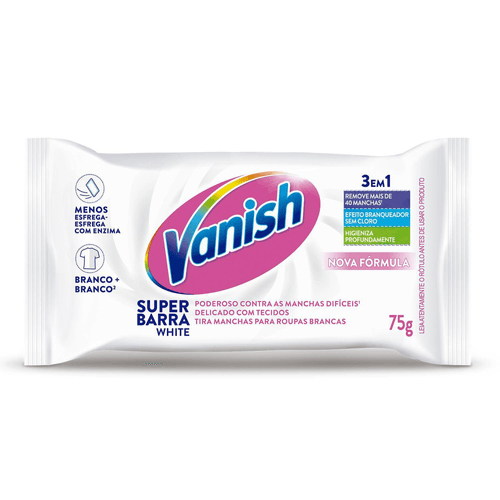 Tira Manchas em Barra Vanish White 75g para roupas brancas