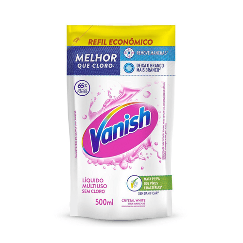 Tira Manchas Vanish Líquido Crystal White para roupas brancas Refil Econômico 500ml