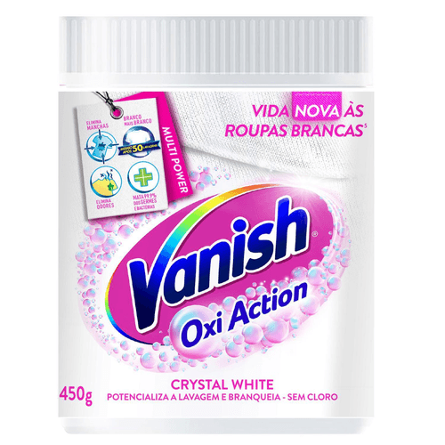 Tira Manchas Vanish em Pó Crystal White Oxi Action para roupas brancas 450g