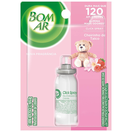 Aromatizador Bom Ar Click Spray Refil Cheirinho de Talco 12ml