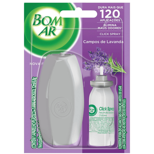 Aromatizador Bom Ar Click Spray Campos de Lavanda Aparelho + Refil 12ml