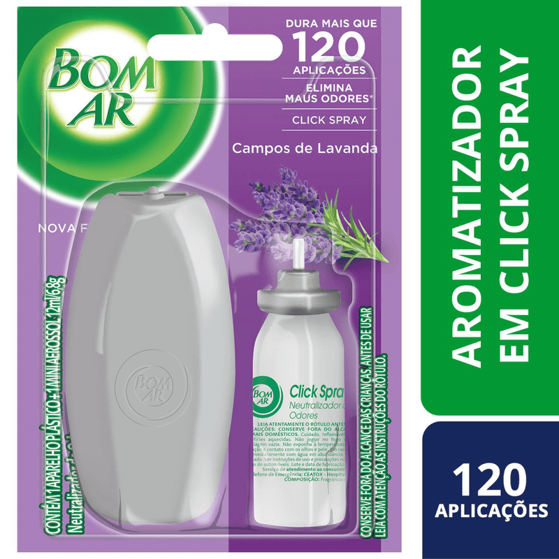 Aromatizador-Bom-Ar-Click-Spray-Campos-de-Lavanda-Aparelho---Refil-12ml