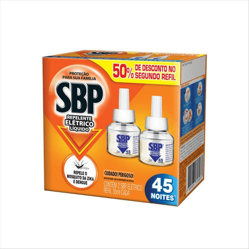 Repelente Elétrico Líquido SBP 45 Noites 50% grátis 2ª Unidade 35ml