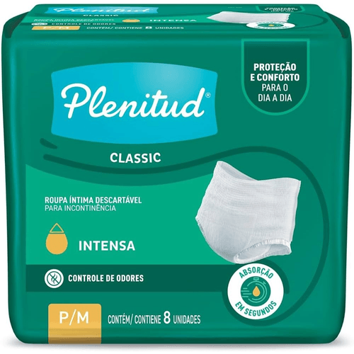 Roupa Íntima Fralda Calça Descartável para Incontinência Unissex Plenitud Classic P/M Pacote 8 Unidades