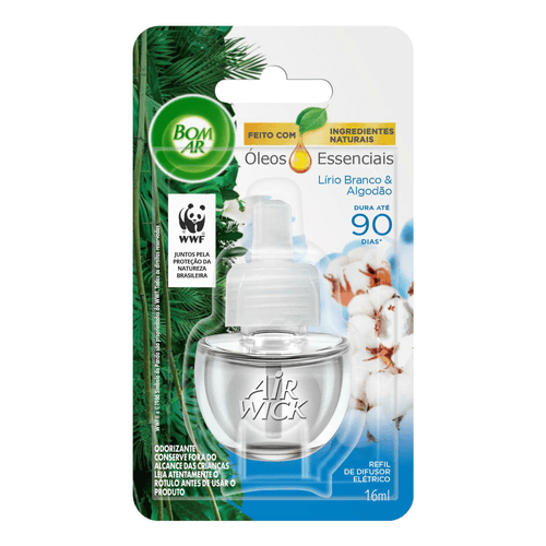 Difusor Elétrico Bom Ar Lirio Branco e Algodão Refil 16ml