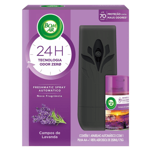 Aromatizador de Ambiente Bom Ar Automático Aerossol Freshmatic Campos de Lavanda Aparelho + Refil 250ml