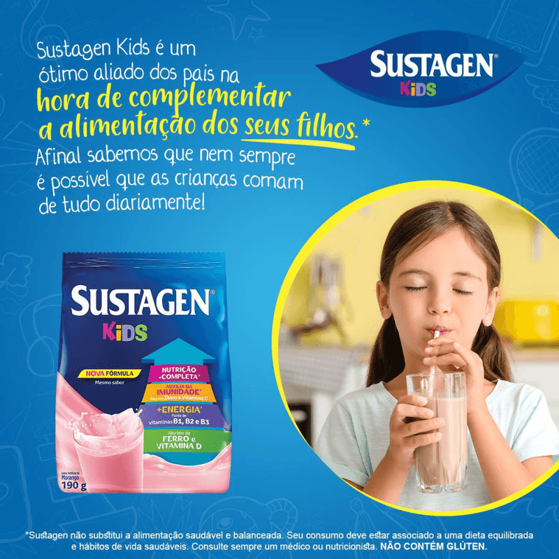 Po-para-Preparo-de-Bebida-Enriquecido-com-Vitaminas-e-Minerais-Morango-Sustagen-Kids-Pacote-190g