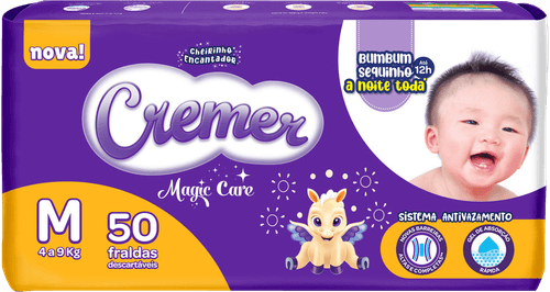 Fralda Descartável Infantil Cremer Magic Care M 4 a 9kg Pacote 50 Unidades