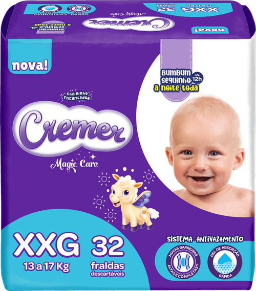 Fralda Descartável Infantil Cremer Magic Care XXG  Pacote 32 Unidades