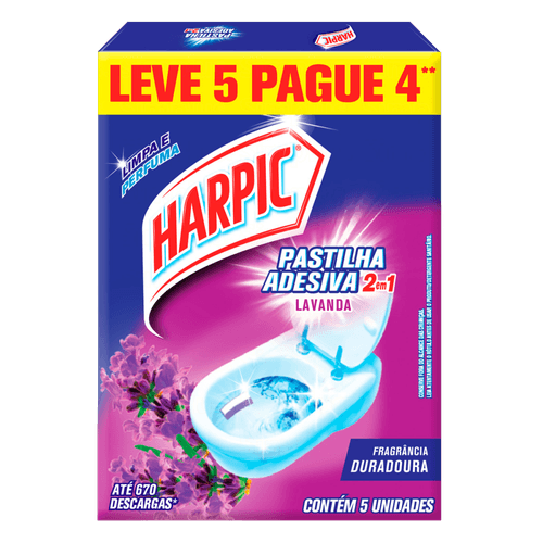 Pastilha Adesiva Sanitária Harpic Lavanda Embalagem Econômica com 5 unidades