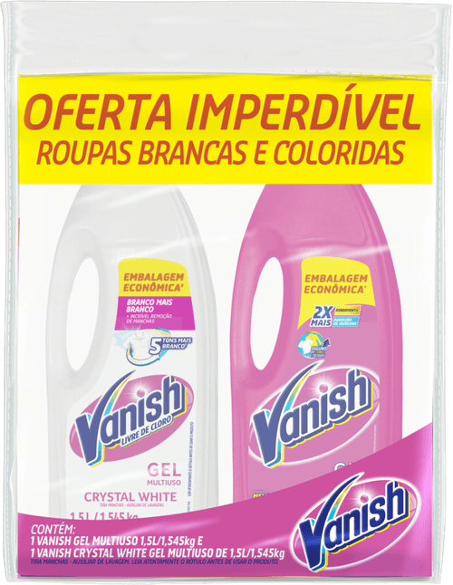 Tira Manchas Vanish Líquido Multiuso para roupas brancas e roupas coloridas - 2 unidades de 1,5L