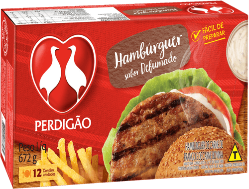 Hambúrguer de Carne de Ave e Bovina Defumado Perdigão Caixa 672g 12 Unidades de 56g Cada