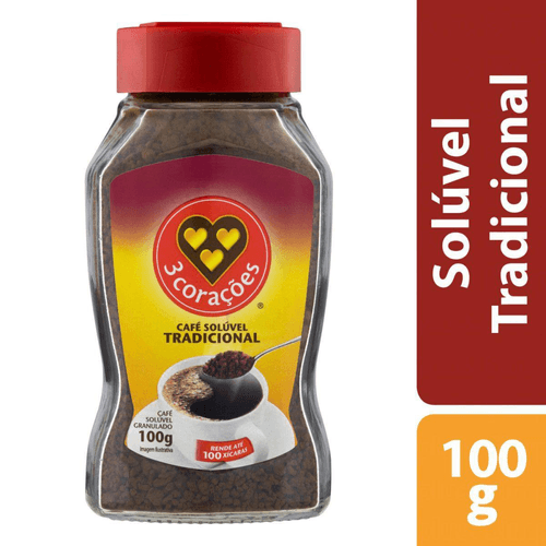 Café Solúvel Tradicional 3 Corações Vidro 100g