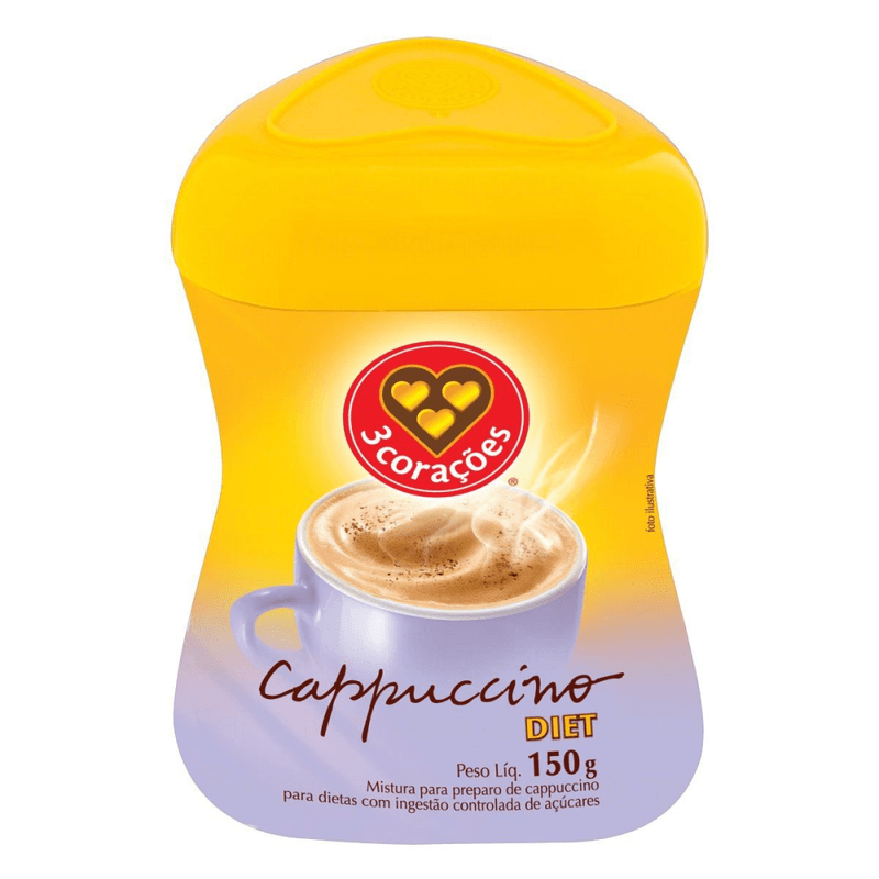 Mistura-para-Preparo-de-Cappuccino-Soluvel-Diet-para-Dietas-com-Ingestao-Controlada-de-Acucares-sem-Adicao-de-Acucar-3-Coracoes-Pote-150g