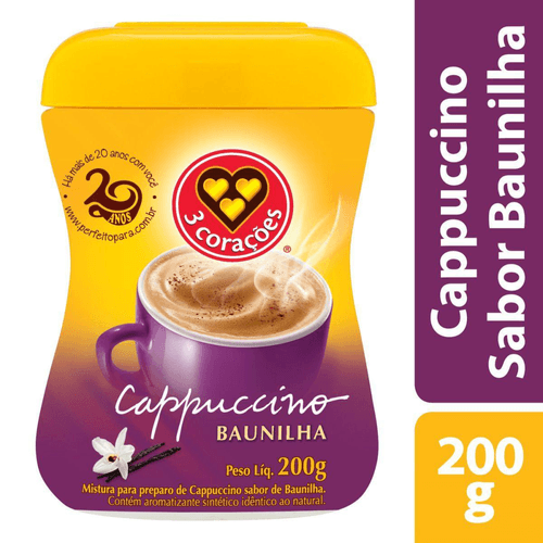 Cappuccino Solúvel Baunilha 3 Corações Pote 200g