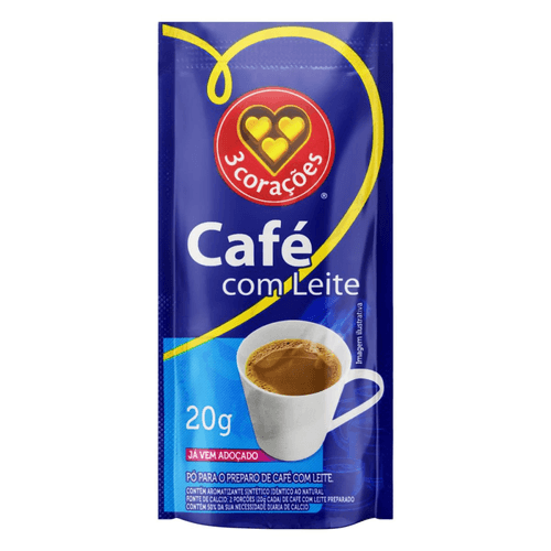 Café com Leite Solúvel 3 Corações Sache 20g