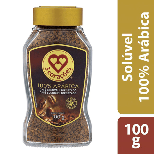 Café Solúvel Liofilizado 3 Corações Vidro 100g