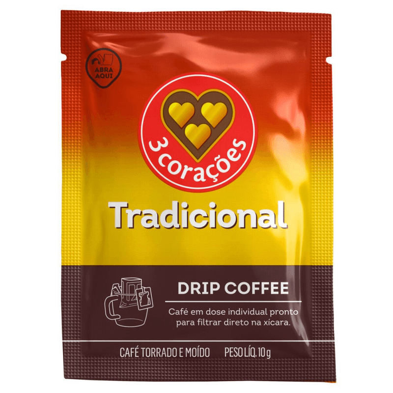 Cafe-em-Sache-Torrado-e-Moido-Drip-Coffee-Filtrado-Tradicional-3-Coracoes-Caixa-100g-10-Unidades-de-10g-Cada