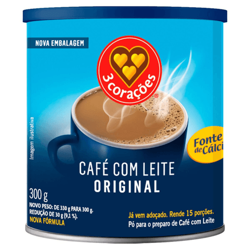 Café com Leite Solúvel 3 Corações Lata 300g