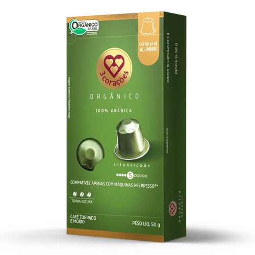 Capsula de Café Organico Compativel com Nespresso 3 Corações 10 unid