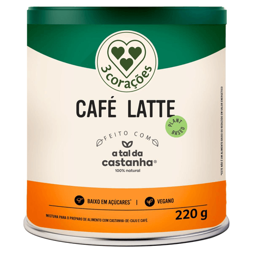 Café com Leite Solúvel Vegano 3 Corações Lata 220g