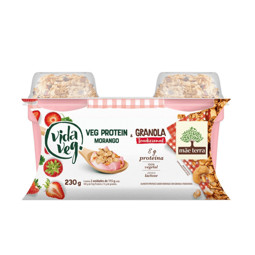 Iogurte Proteico Vida Veg Sabor Morango com Granola Vegano 230g