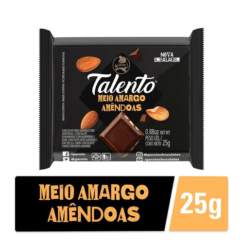 Chocolate GAROTO TALENTO Meio Amargo com Amêndoas 25g