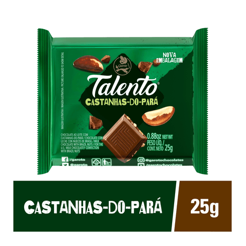 Chocolate GAROTO TALENTO ao Leite com Castanhas-do-Pará 25g