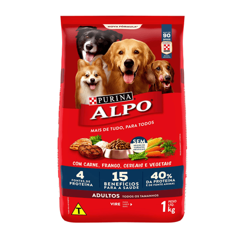 Ração ALPO Cães Adultos Carne, Frango, Cereais e Vegetais 1kg