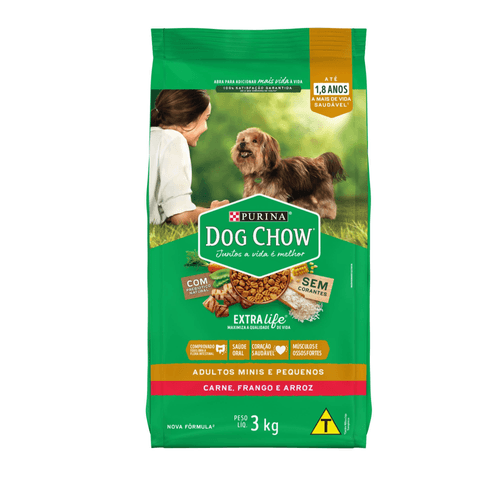 Ração DOG CHOW Cães Adultos Minis e Pequenos Sabor Frango e Arroz 3kg