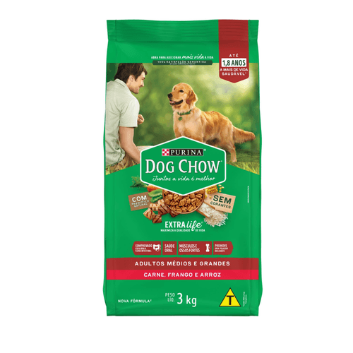 Ração DOG CHOW Cães Adultos Médios e Grandes Sabor Frango e Arroz 3kg